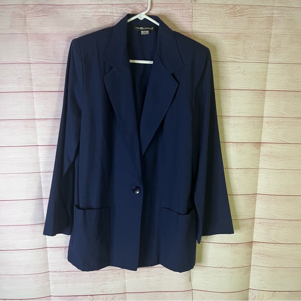 Sag Harbor Rayon‎ Blend Navy Blue Blazer Jacket Size 12